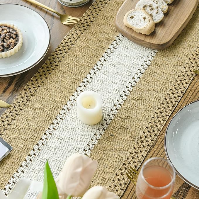 Artoid Mode Burlap Brown Farmhouse Rustic Table Runner, Seasonal Hollow Kitchen Dining Table Decoration for Home Party Decor 12x108 Inch