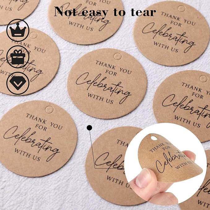SallyFashion 120PCS Thank You Tags, 2inch Brown Round Gift Tags with String, Perfect for Gift Wrapping, Wedding Parties, Baby Shower