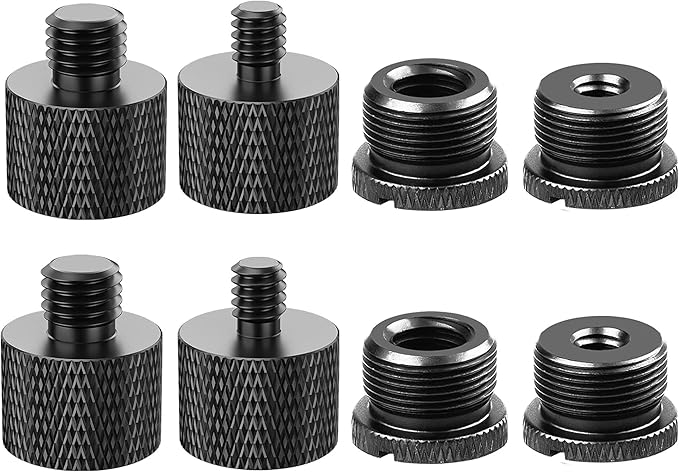 IXTECH Mic Stand Adapter Set 8 pieces Metal Microphone Stand Screw Thread Adapter 5/8 Female to 3/8 Male 3/8 Female to 5/8 Male 5/8 Female to 1/4 Male 1/4 Female to 5/8 Male Tripod Adapter ADP03 Black
