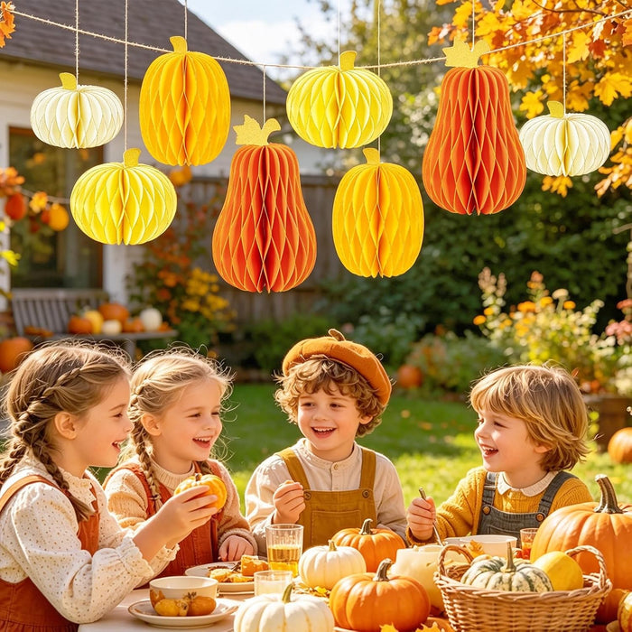 SUBEAUTY 8 PCS Pumpkin Honeycomb Centerpieces Fall Pumpkin Party Decoration Thanksgiving Centerpieces for Tables Orange Honeycomb Decorations for Halloween Autumn Festival Party Decor