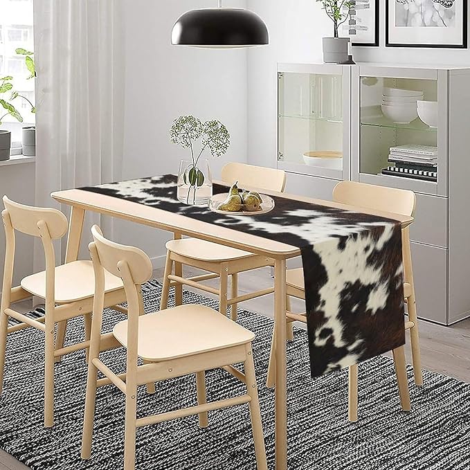 Cow Print Table Runner, Brown Cowhide Print Western Style Table Runner Country Farmhouse Cottage Cow Patten Table Decoration for Home Kitchen Dining, 13x70 Inch