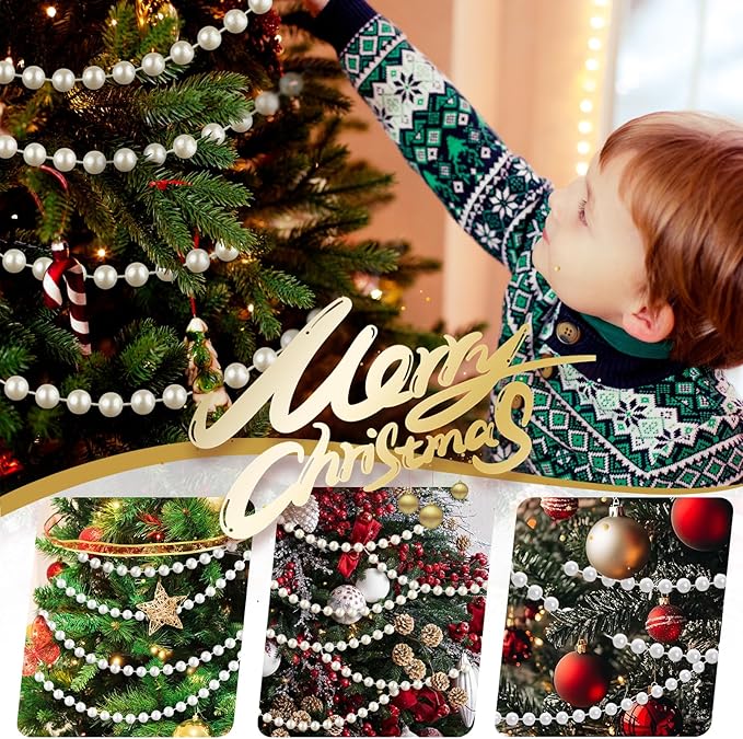 164 Feet Faux Pearl Beads Garland 3mm Craft String Pearls for Wedding Centerpiece Christmas Tree and Flowers Decoration DIY(Ivory)