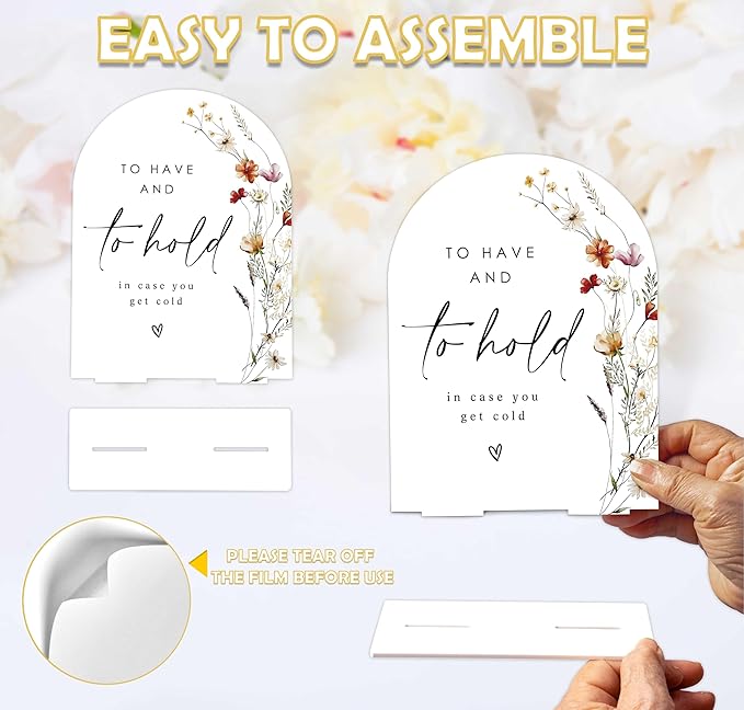 Boho Floral Wedding Blanket Sign, 6 x 8 Inch White Arch Acrylic Wedding Sign with Holder, Wedding Sign for Ceremony and Reception, Wedding Decoration, Wedding Supplies - BX30