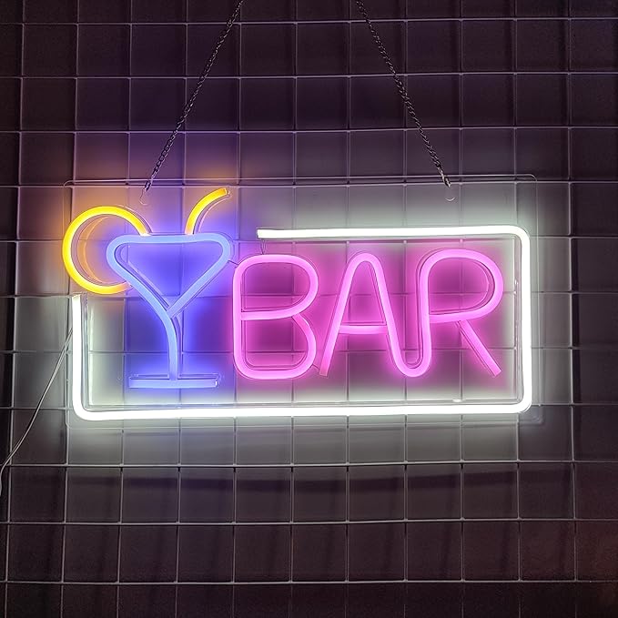 JYWJ BAR Neon Sign,USB Interface With Switch,Decorations For Bedroom,Bars,Commercial Venues,And Various Holiday Parties BAR Neon Light (Pink+White)