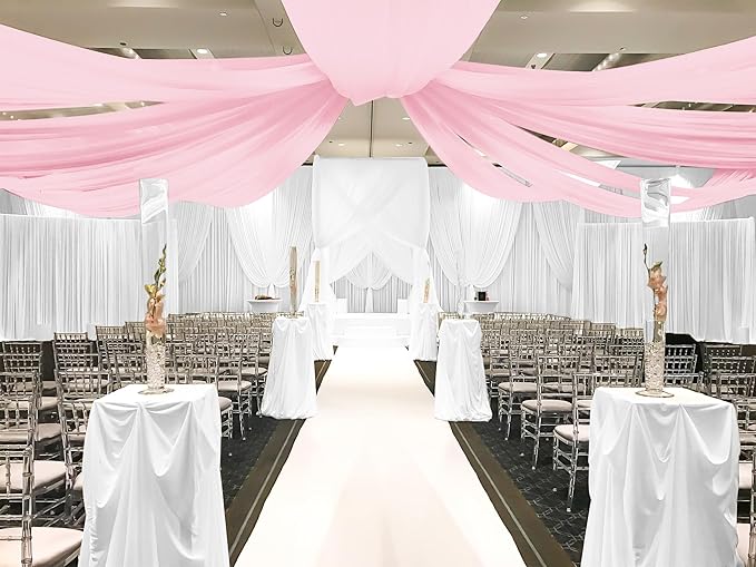 6 Panels Pink Ceiling Drapes for Wedding, 5ftx15ft Ceiling Drapes Cheesecloth Sheer Fabric Curtain Wedding Arch Draping Fabric Romantic Ceilings Decorations for Weddings Party Ceremony Stage