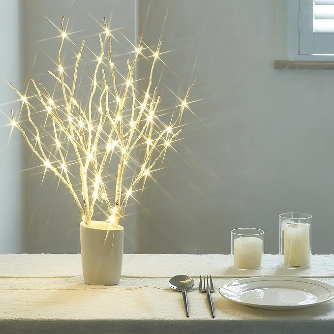 Birchlitland Lighted Birch Branches with Timer Battery Operated 18IN 70L Warm White LED Fairy Lights, Artificial Decorative Branch Lights for Home and Holiday Decoration Indoor Outdoor