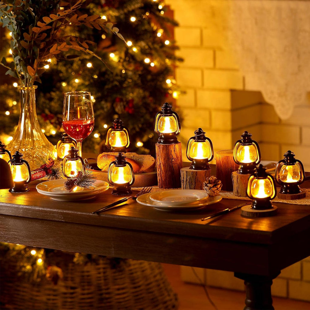 Ferraycle 12 Pcs Mini Lantern Decor 4 Inch Western Lantern Table Centerpiece Small Vintage Camping Hanging Lamp Ornaments Bulk for Cowboy Cowgirl Wedding Halloween Christmas (4 Inch,Black)