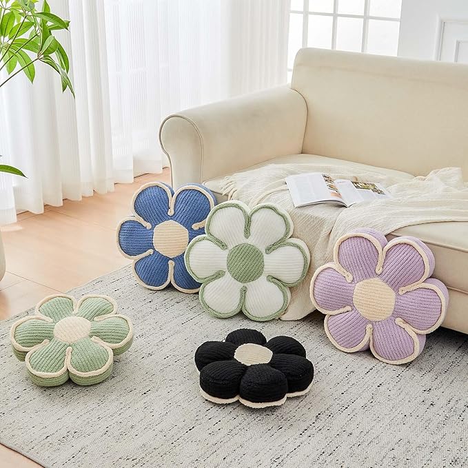Flower Pillow, Soft Flower Decorative Throw Pillow, Cute Daisy Flower Shaped Seating Floor Cushion Room Décor Plush Pillows for Sofa Couch Bed (17.7 Inch, White)