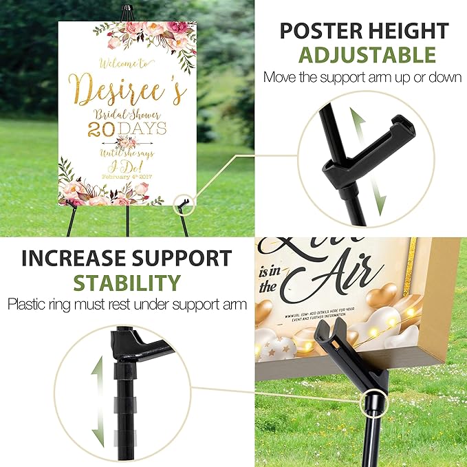 63" Display Easel Stand - 2Packs Art Easels for Wedding Sign Poster Stand Folding Floor Adjustable Metal Black Easel Instant Tripod Easel for Painting Wedding Welcome Sign Stand