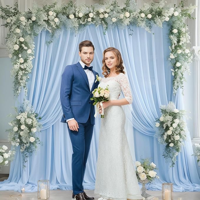 10x10ft Baby Blue Tulle Backdrop Curtain for Parites, Sheer Backdrop Curtains for Wedding Baby Shower Birthday Party Photo Shoot Decorations