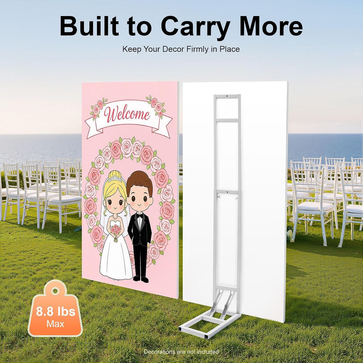 dynami white square wedding backdrop stand,metal arch backdrop, side view