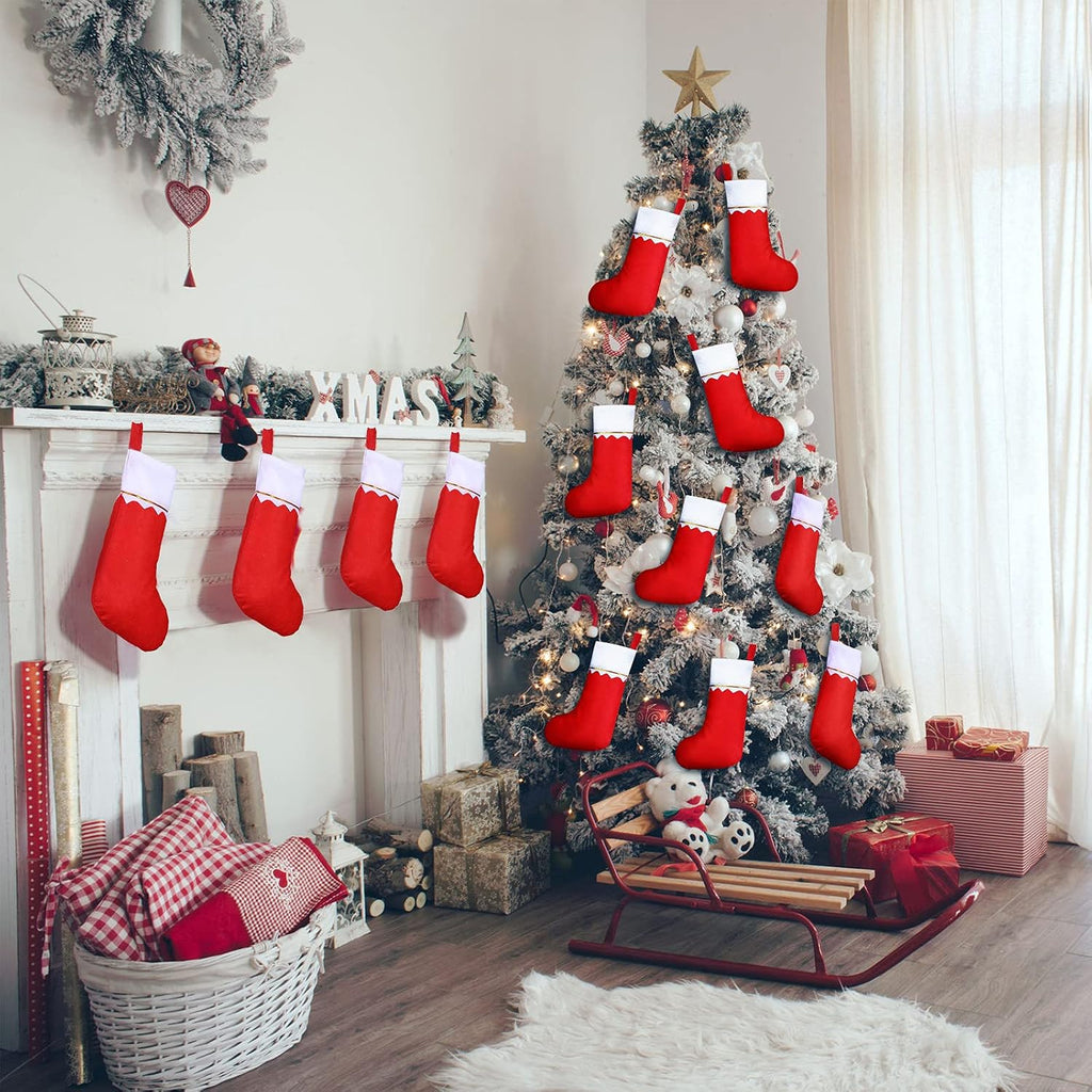 Zubebe 36 Pcs 15 Inch Felt Christmas Stockings Stockings Xmas Decoration Stockings Rustic Christmas Santa Stockings for Christmas Party Favors Home Decor (Red)