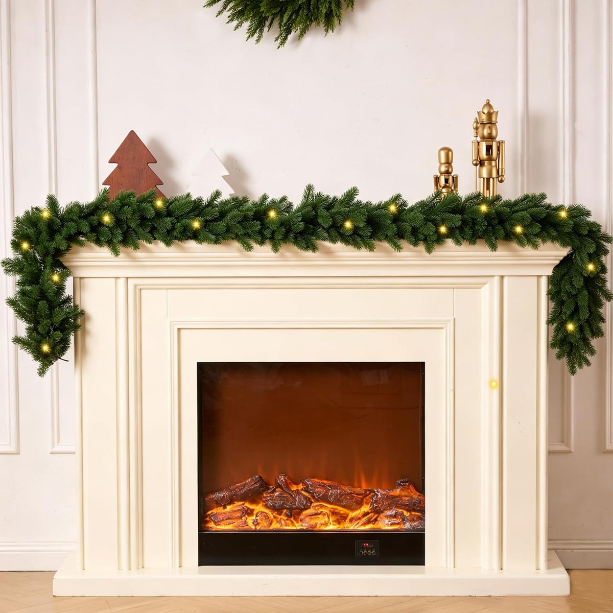6ft 1pcs prelit realistic faux norfolk pine garland shown in use