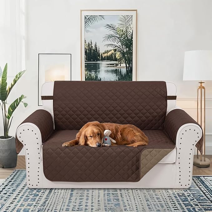 Reversible Loveseat Sofa Covers Couch Cover Furniture Protector(Loveseat Small,Chocolate/Taupe)