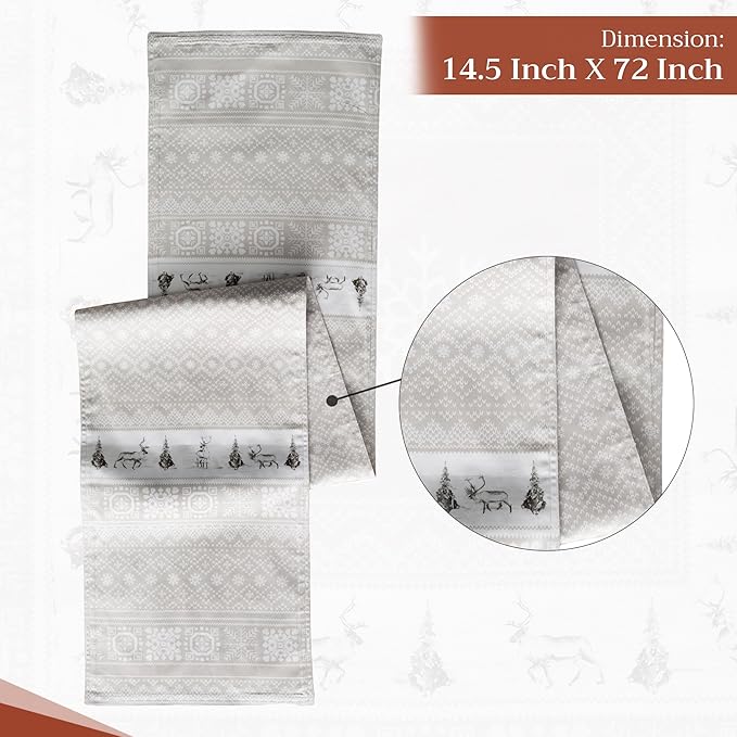 Maison d' Hermine Table Runner 100% Cotton Double Layer Table Runners 72 inches Long for Thanksgiving Christmas Decorations Home Kitchen Dining Party Wedding (Cozy Christmas, 14.5" x 72")