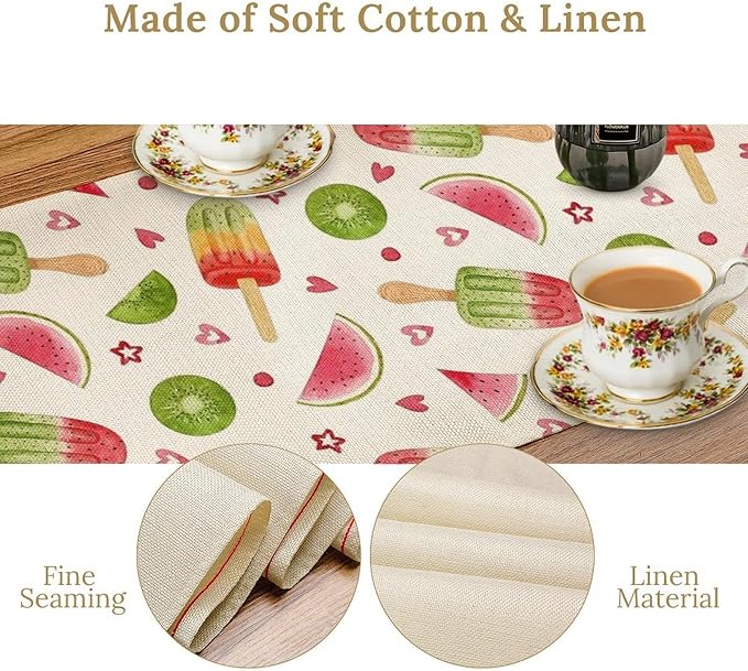 Summer Popsicles Table Runner, Colorful Watercolor Ice Cream Loves Heart Seasonal Dinner Runner for Party Holiday Home Kitchen Dining Table Decor 13"x108"