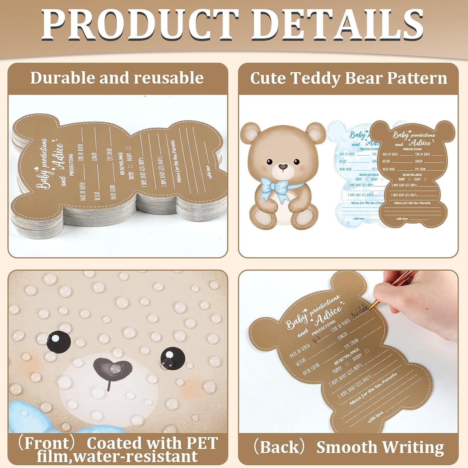 50PCS Teddy Bear Baby Shower Game Set Baby Shower Prediction and Advice Card We Can Bearly Wait Decorations Wishes Card Supplies for Gender Neutral Game Party Activity
