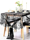 BOXAN Black Lace Tablecloth Overlay Rose Vintage Embroidered, Romantic Boho Wedding Reception Table Decor, Baby & Bridal Shower Décor, Elegant Chic Outdoor Tea Party Tablecover -120" x 60" Rectangular