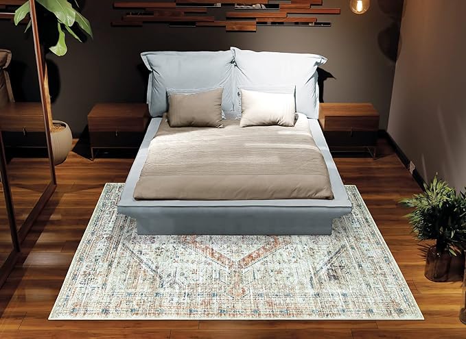 Bloom Rugs Washable Non-Slip 6' x 9' Rug - Peach/Beige Traditional Area Rug for Living Room, Bedroom, Dining Room, and Kitchen - Exact Size: 6' x 9'