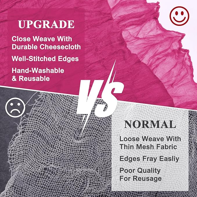 Asee'm Cheesecloth Table Runner 120 Inches Long Fuchsia Boho Gauze Cheese Cloth Runner 10FT Rustic Sheer Fall Table Runners for Thanksgiving Wedding Party Baby Shower Decoration