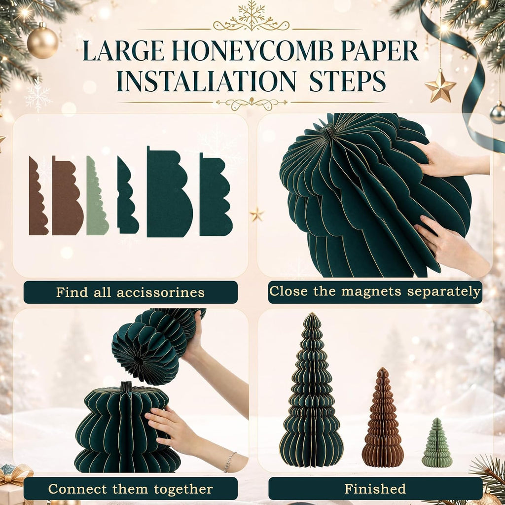 glikceil 3 set large honeycomb paper christmas tree, side view