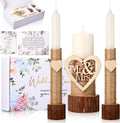 Conelist Unity Candles for Wedding Ceremony Set - 1 6.3" Pillar 2 9.8'' Taper Candles 2 Marriage Cards Wedding Candle with Holder for Rustic Romantic Ceremony Events Supplies(Retro)