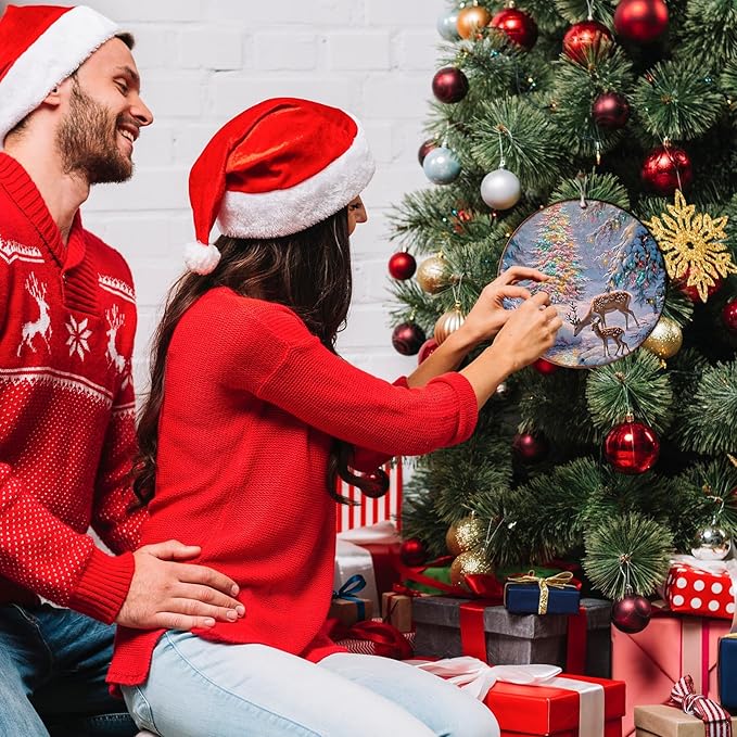 Christmas Tree Decor Round Metal Tin Sign Christmas Deer Vintage Tin Sign for Home Coffee Wall Decor for Christmas Family Wall Decoration 8 * 8 in