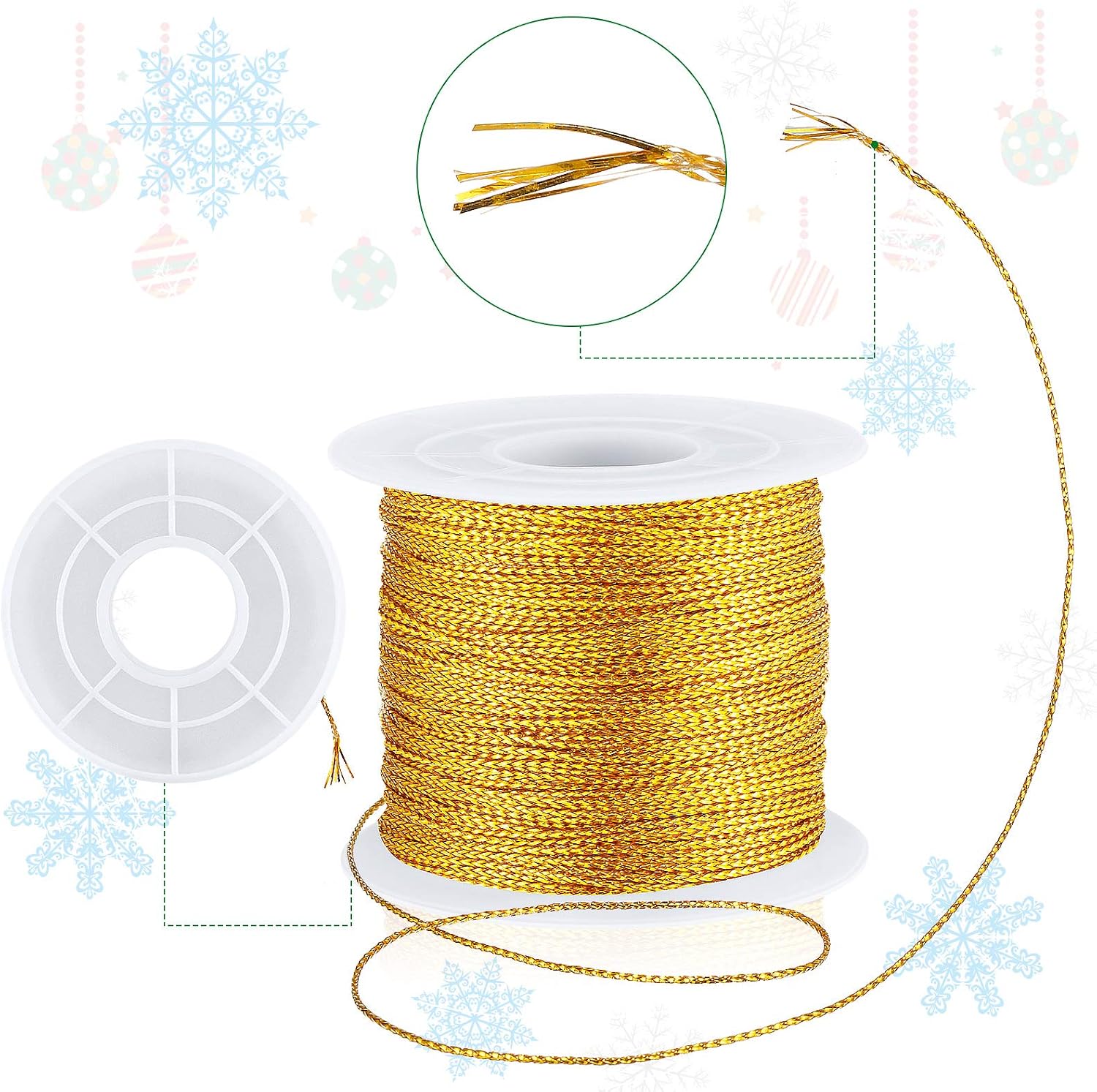 Shappy 440yards x 1mm Metallic Cord Tinsel Rope for Gift Wrapping and Craft DIY, Ribbon Wrap Thread Tag Cord for Craft Making(Gold, Silver, Red, Green)