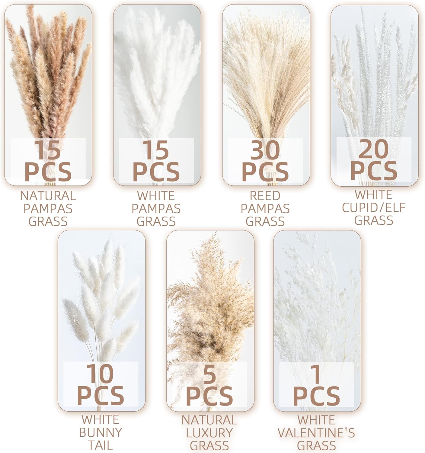 96PCS Natural Dried Pampas Grass Boho Home Decor Bouquet Phragmites Dried Flowers Bouquet for Wedding Floral Arrangements Living Room Decorations (96PCS)