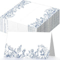 Dunzoom 100 Pcs Blue Floral Place Cards 3.5" x 2" Chinoiserie Blue White Flower Tented Name Card Blank Table Name Sign for Wedding Baby Shower Birthday Party Banquet Table Setting Supplies