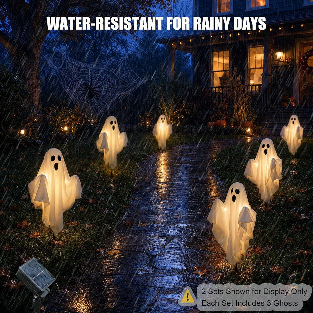 halloween ghost decorations outdoor solar powered yard pathway showing dimensions