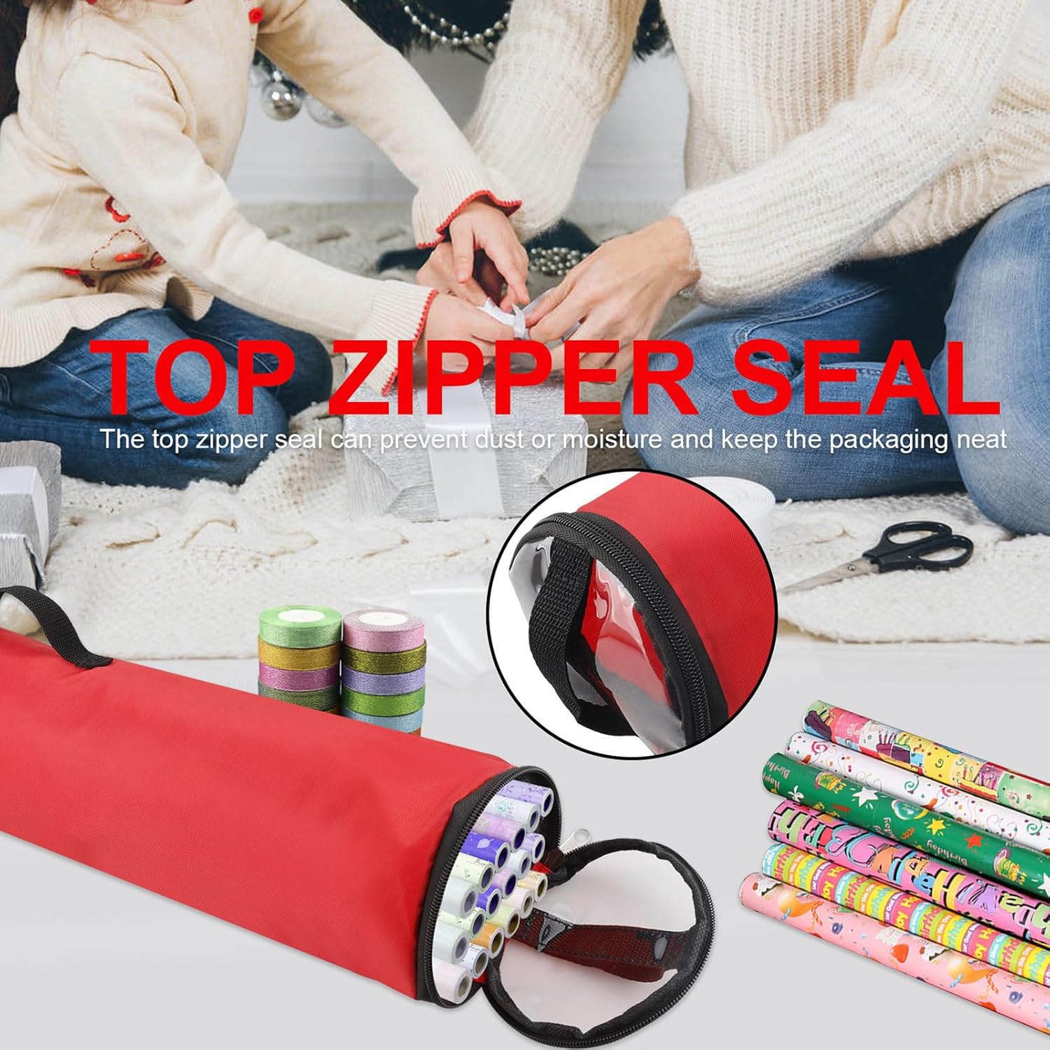 Gift Wrapping Storage - Wrapping Paper Organizer Storage, Cylindrical Gift Wrap Rolls, Organize with Clear Window | Craft Organizer for 48 Inch Standard Rolls Paper, Bows, and Ribbons