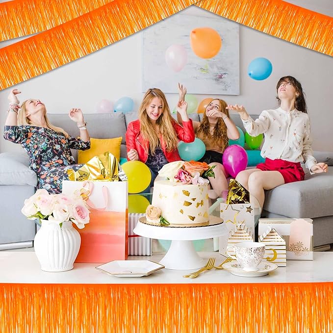 6 Pack 10 Ft Macaron Orange Foil Fringe Garland Metallic Streamers Tinsel Banner Wall Hanging Garland Backdrop for Parade Floats, Halloween, Christmas, Thanksgiving, New Year Party Decorations