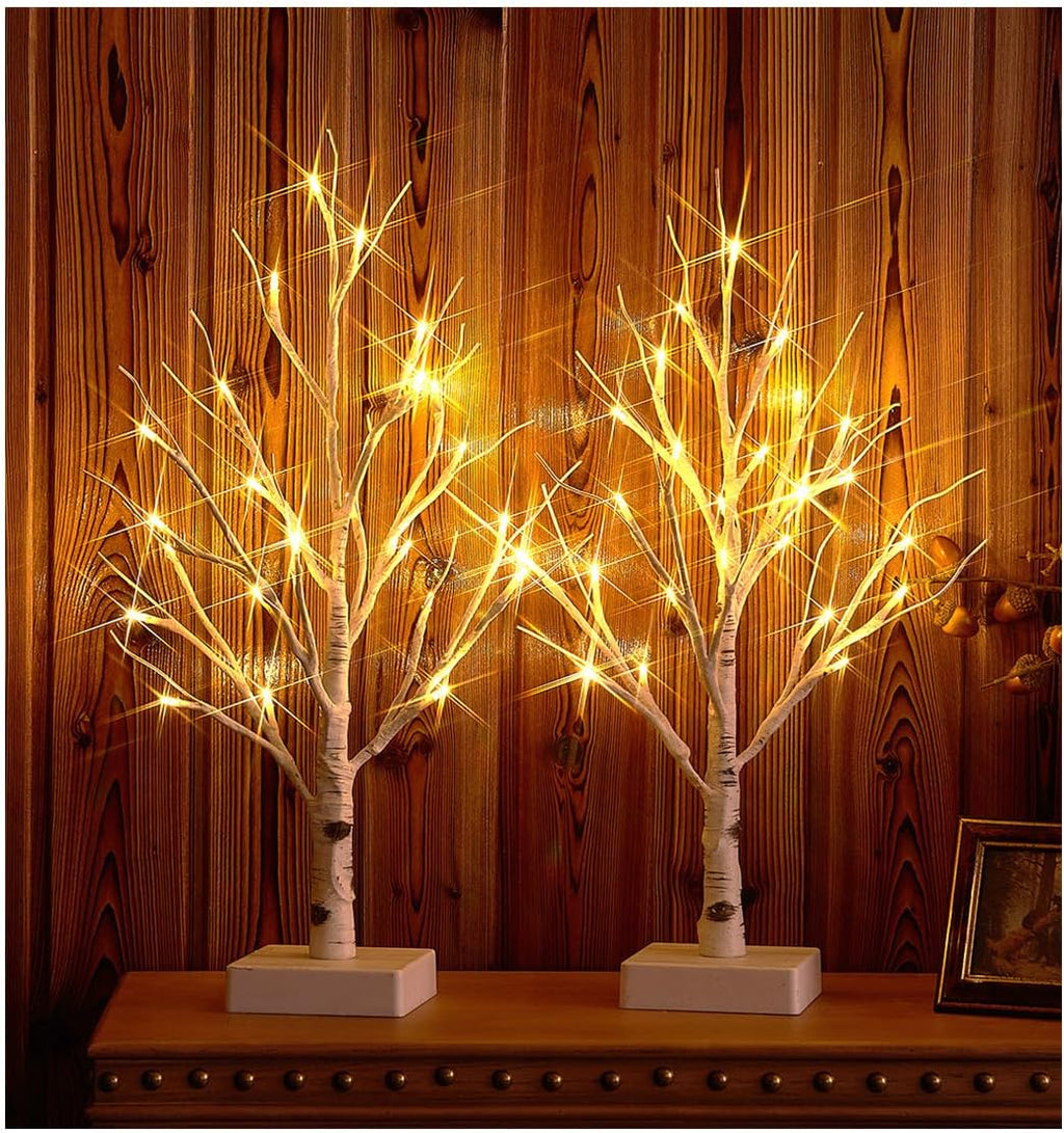hairui pre-lit tabletop birch tree with timer 24led, main product view