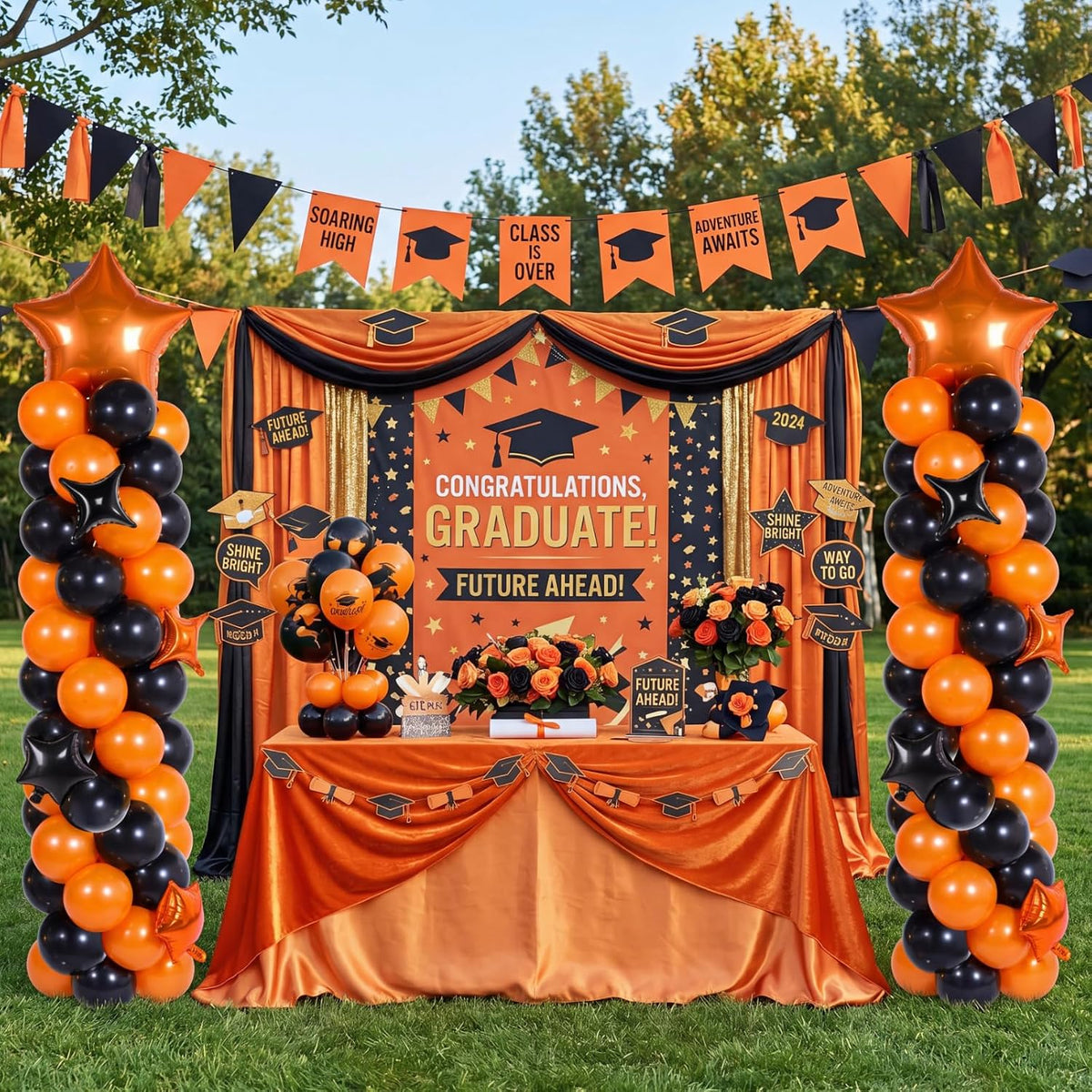 gejoy 110 pcs orange and black balloon arch on a desk or shelf