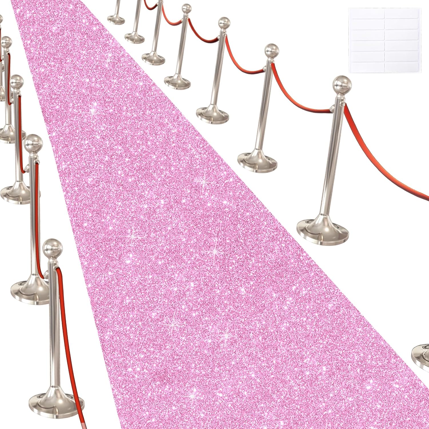 Glitter Carpet Runner for Party -200 GSM Thickness Non-Woven Fabric Runner Rug with Adhesive Tape, Hollywood Carpet for Event, Aisle Runner for Wedding Ceremony (Glitter Pink, 2.6FTx15FT)