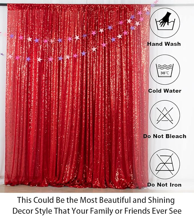 ShinyBeauty Sequin Curtain Red 4FTx8FT Sequin Photo Backdrop Red Sequin Backdrop Curtain Glitter Photography Backdrop Bridal Shower Backdrop for Wedding