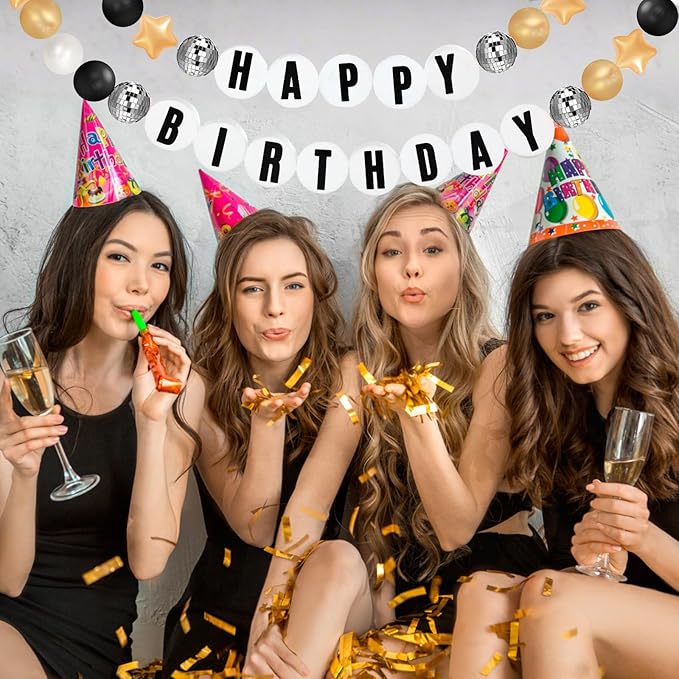 Giant Friendship Bracelet Garland Kit, DIY Birthday Banner with Letters Ball Jumbo Customizable Friendship Bracelet Decor for Halloween Christmas Wedding Party(Black, Gold, White)