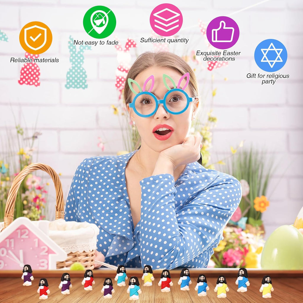 Bememo 150 Pcs Christian Gifts Bulk Bible Verse Cards Little Jesus Figures Prayer Cards Organza Bags for Easter Hunt Religious Party Favors Sunday Baptism, 50 Set(Classic Color,Open Hands)