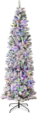 best choice products flocked pencil christmas tree, pre-lit, main product view