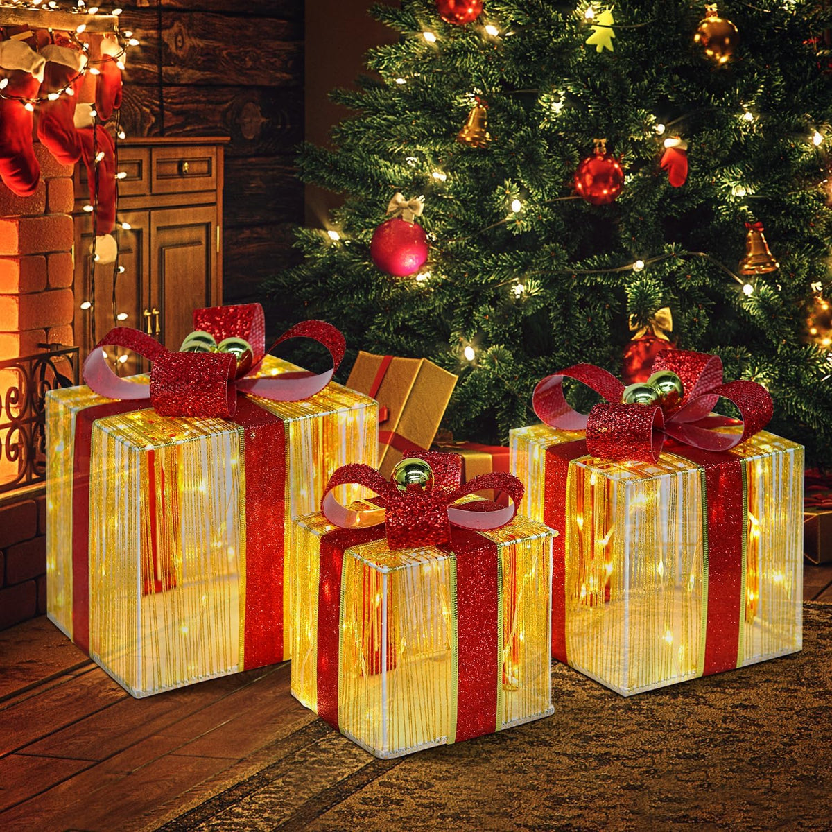 domkom set of 3 christmas lighted gift boxes, main product view