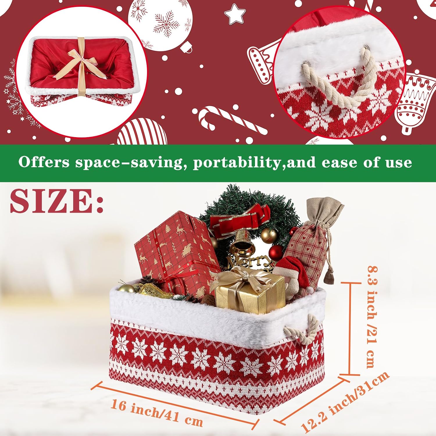 Christmas Basket Large Empty Christmas Baskets Red Christma Gift Baskets with Handles Holiday Storage for Gifts Holiday Decor for Baby/Kids/Nursery Room