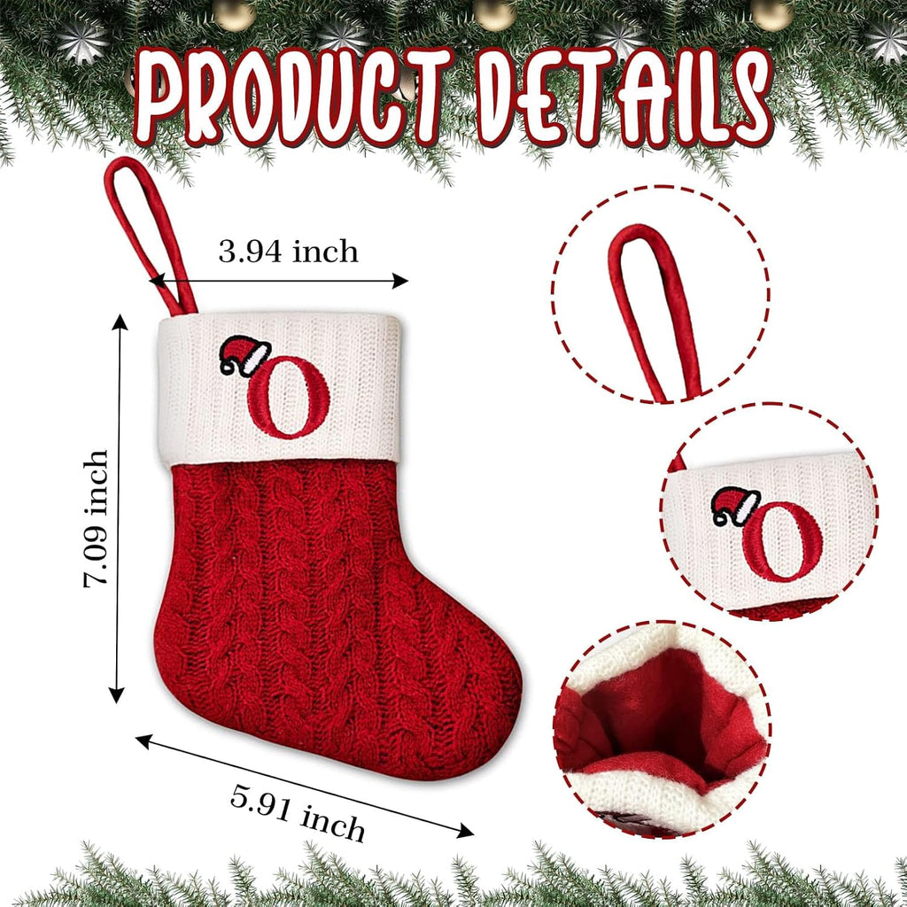 YKW Christmas Stockings Personalized Initial Letters A-Z Cable Knit - Individual Monogram Knitted Xmas Stocking Embroidered Red White Family Holiday Fireplace Mantel Gift (O)