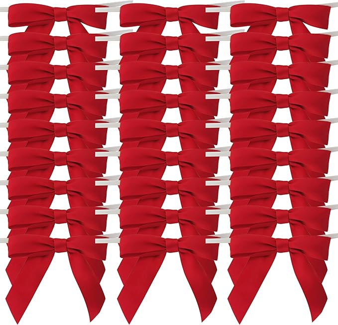 50pcs 2-1/2" Red Satin Ribbon Bows with Twist Ties for Gift Wrapping Packing Christmas Decoration (Red)