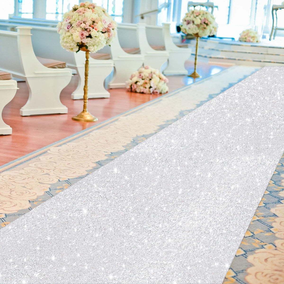 Silver Wedding Aisle Runner Sparkly 4FTx15FT Sequin Aisle Runner Rug Glitter ...