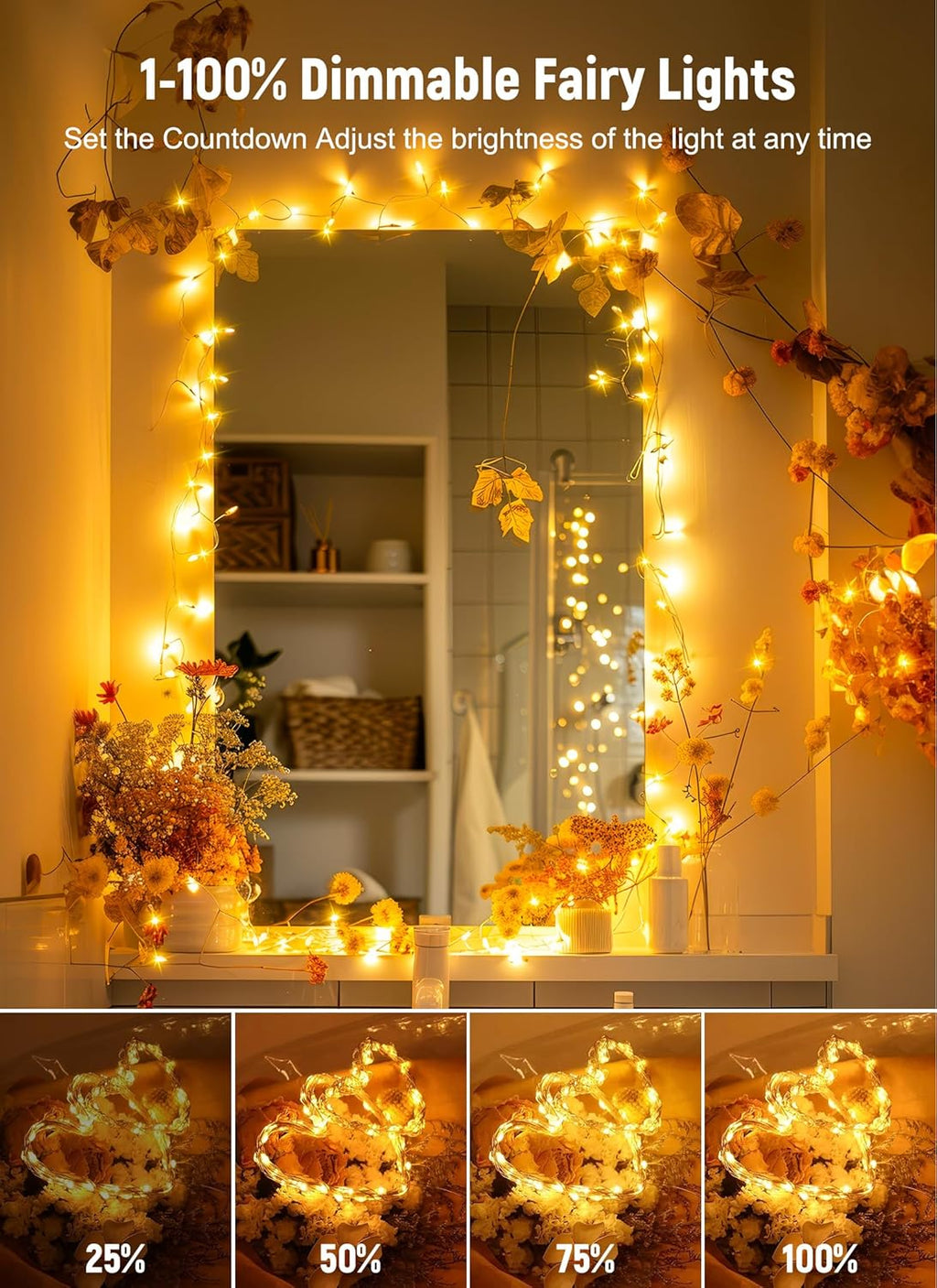Minetom Twinkle Fairy Lights, 33 ft 100 LED USB Plug in String Lights with Remote and Timer, Waterproof 8 Modes for Bedroom Indoor Wreath DIY Party Wedding Holiday Christmas Ramadan Decorations