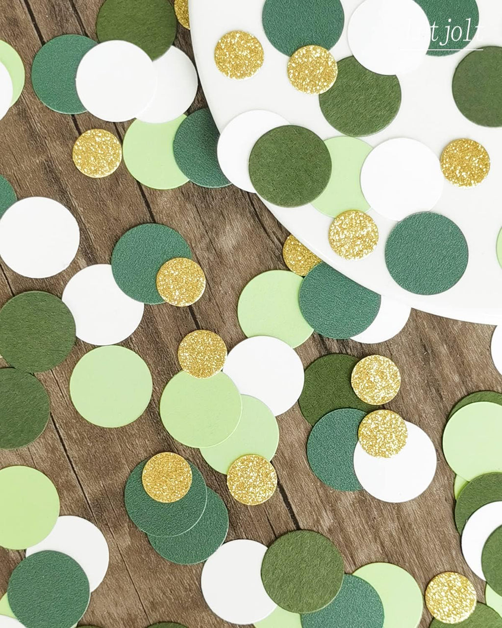 Letjolt Green Confetti Glitter Golden Dots Table Decoration 100 Pcs | Paper Scatter Party Craft Anniversary Supplies Birthday Bridal Baby Shower Wedding Gift Circle Decor