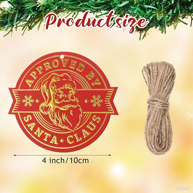 36 Pcs Christmas Gift Tag with String 3D Santa Gift Tag Gold Foil Present from Santa Claus Premium Gold Tags for Kids Christmas Party Decor(Classic)