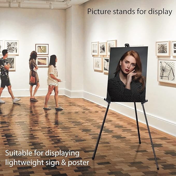63" Display Easel Stand - 2Packs Art Easels for Wedding Sign Poster Stand Folding Floor Adjustable Metal Black Easel Instant Tripod Easel for Painting Wedding Welcome Sign Stand