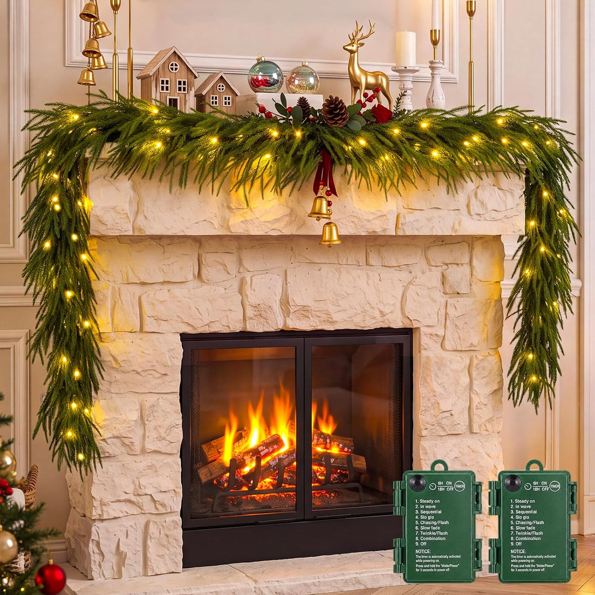 6ft artificial norfolk pine christmas garland, pre-lit 50, main product view